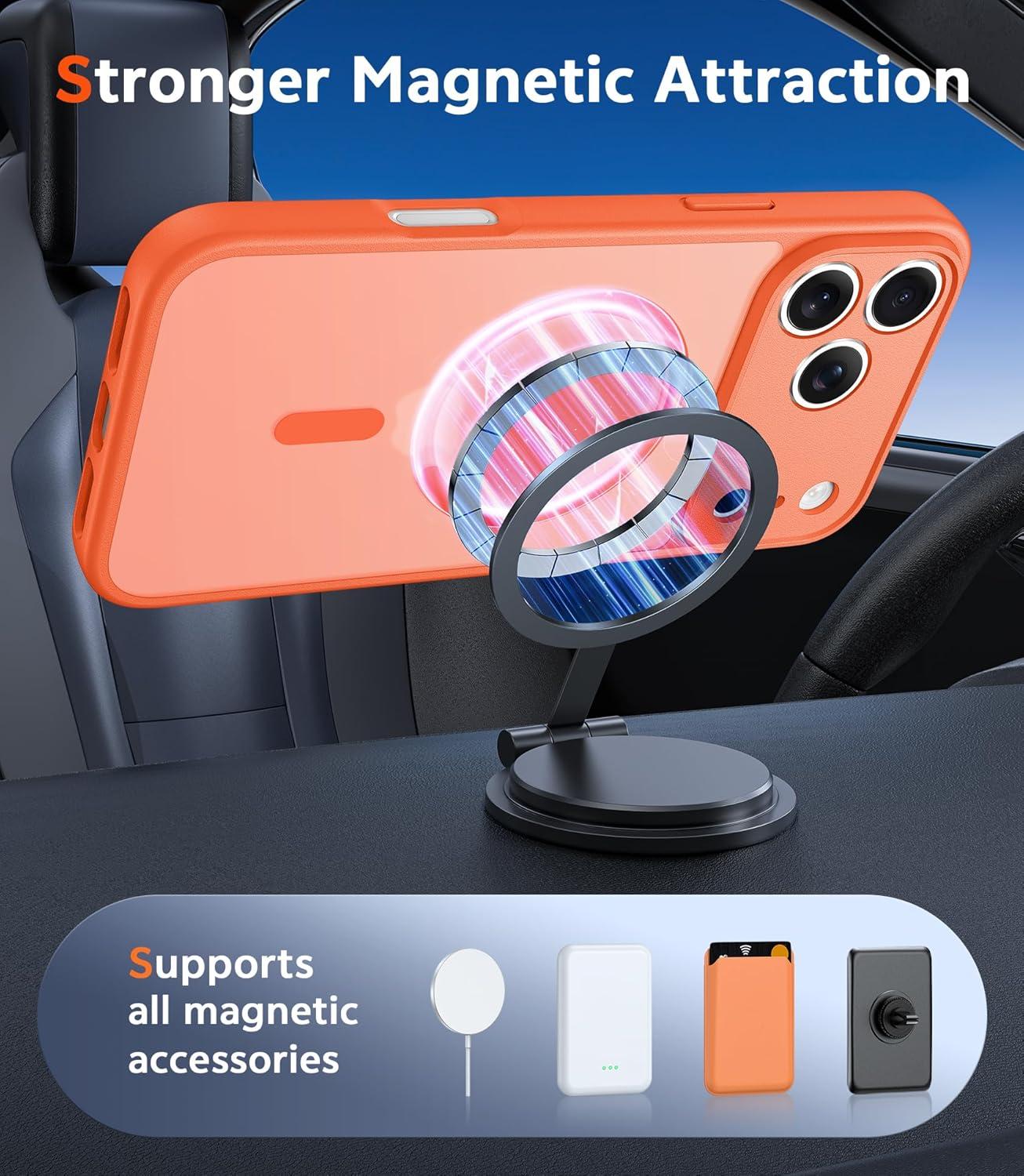 imageFNTCASE for iPhone 17 Pro Case Compatible with Magsafe Clear Transparent Magnetic Shockproof Protective Rugged Phone Cover with Screen Protector 63 inch AClearCOrange