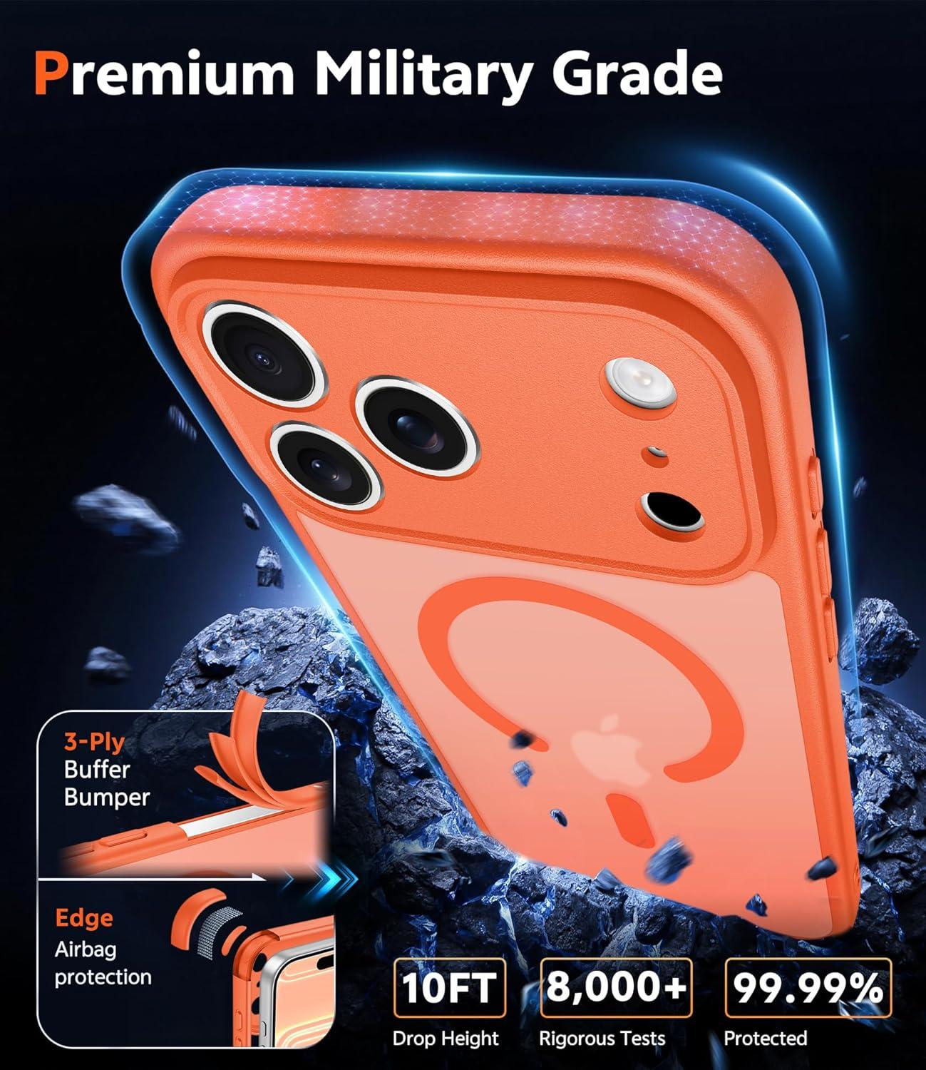 imageFNTCASE for iPhone 17 Pro Case Compatible with Magsafe Clear Transparent Magnetic Shockproof Protective Rugged Phone Cover with Screen Protector 63 inch AClearCOrange