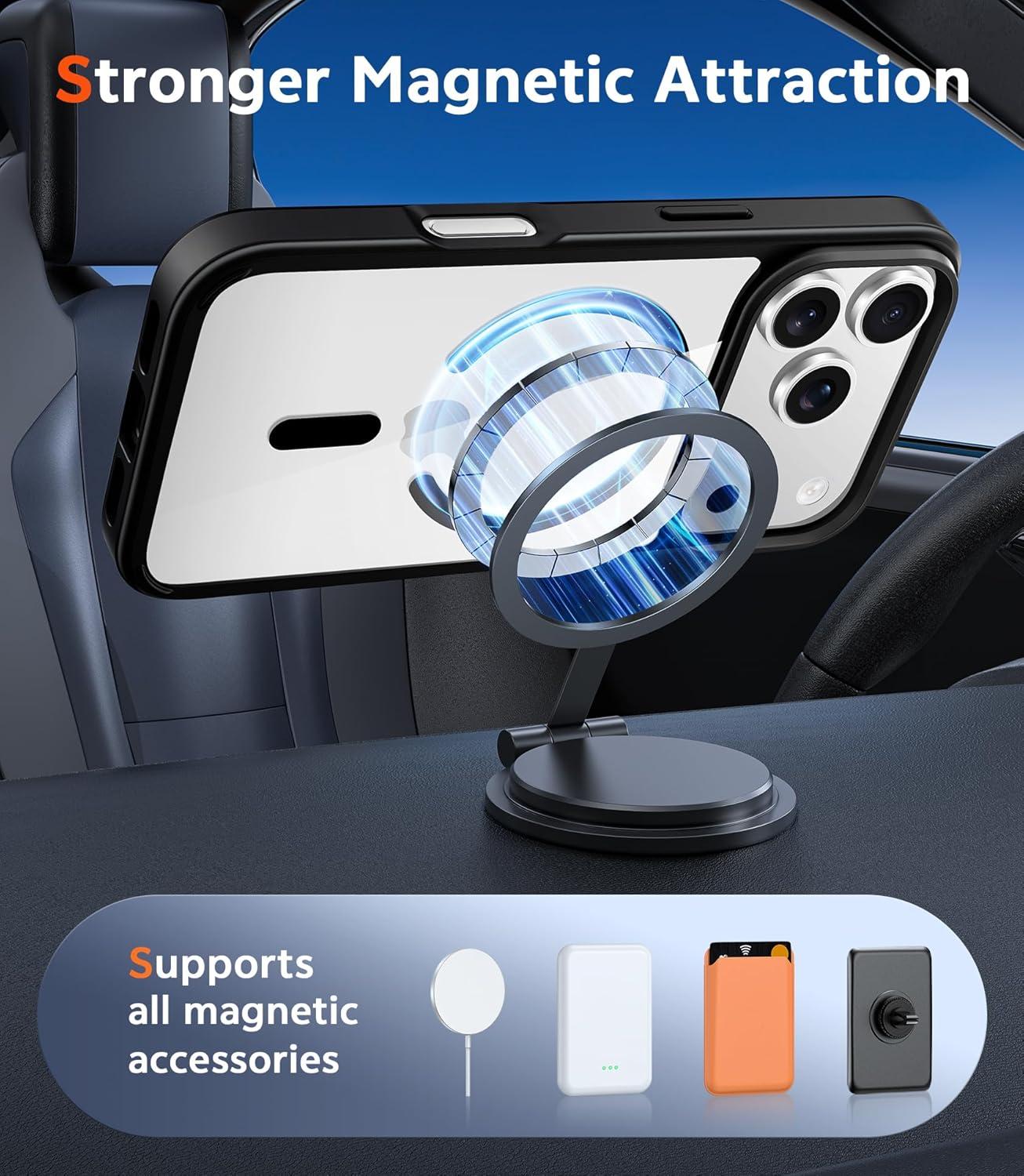 imageFNTCASE for iPhone 17 Pro Case Compatible with Magsafe Clear Transparent Magnetic Shockproof Protective Rugged Phone Cover with Screen Protector 63 inch AClearBBlack