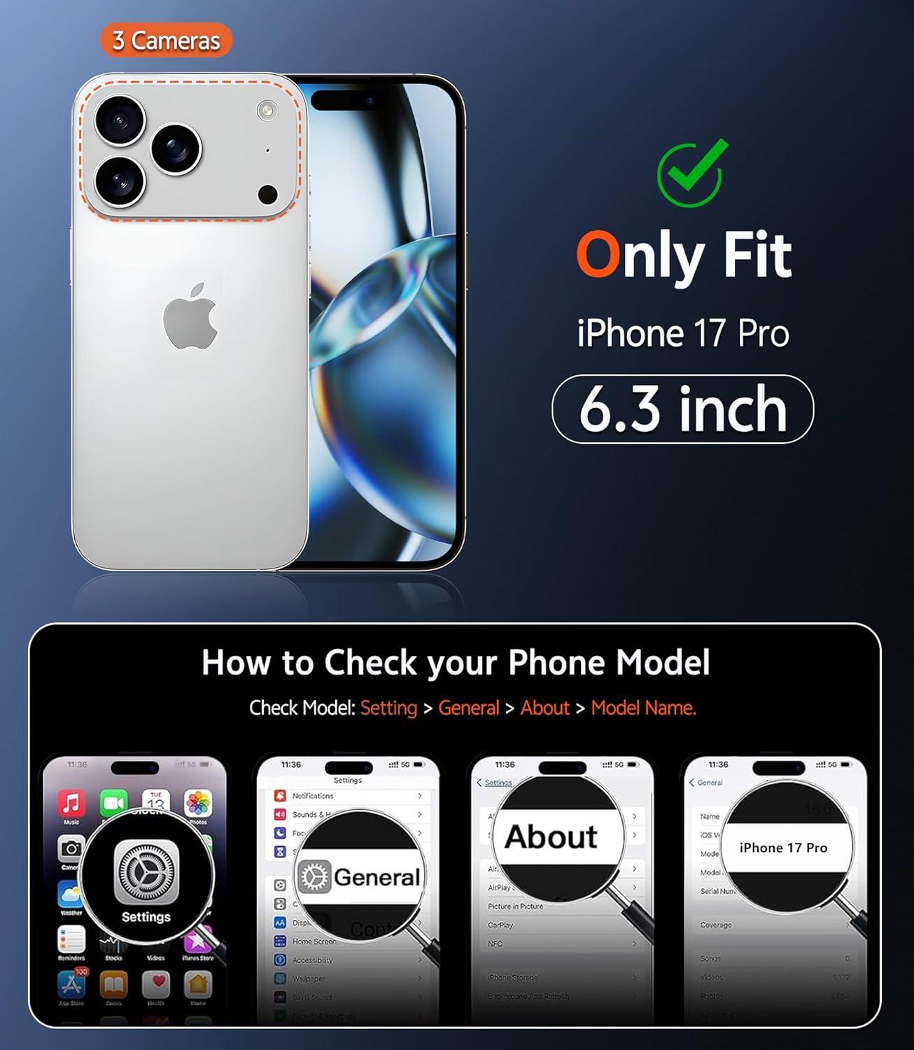 imageFNTCASE for iPhone 17 Pro Case Compatible with Magsafe Clear Transparent Magnetic Shockproof Protective Rugged Phone Cover with Screen Protector 63 inch AClearBBlack