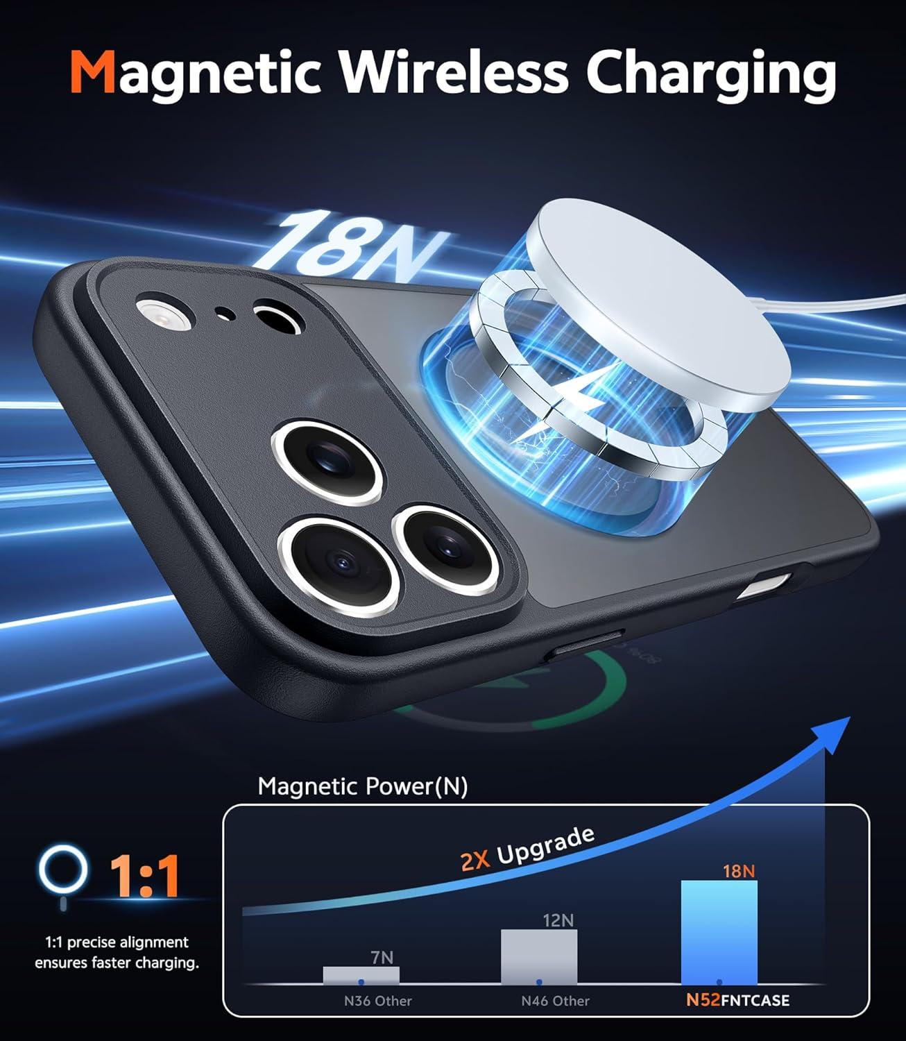 imageFNTCASE for iPhone 17 Pro Case Compatible with Magsafe Clear Transparent Magnetic Shockproof Protective Rugged Phone Cover with Screen Protector 63 inch AClearCBlack