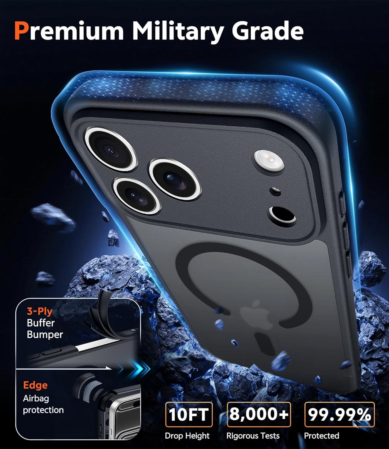 imageFNTCASE for iPhone 17 Pro Case Compatible with Magsafe Clear Transparent Magnetic Shockproof Protective Rugged Phone Cover with Screen Protector 63 inch AClearCBlack