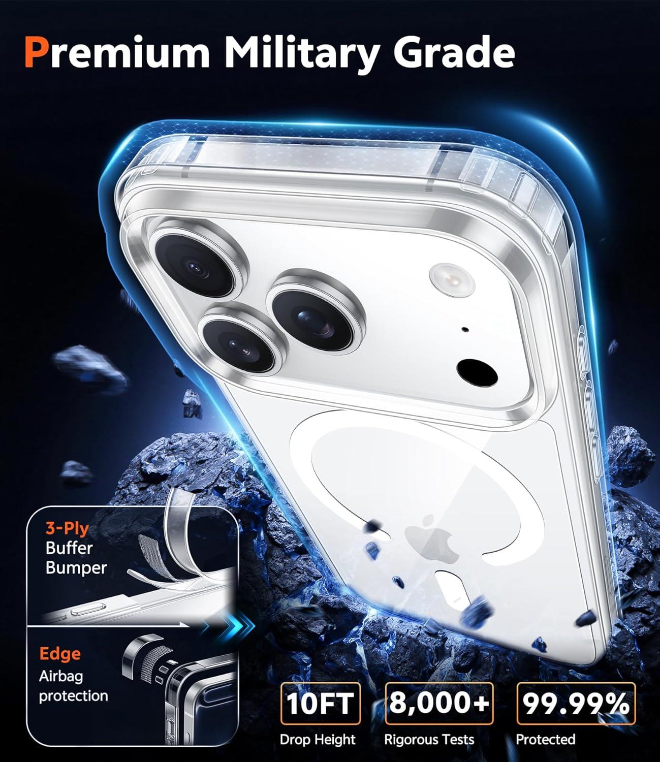 imageFNTCASE for iPhone 17 Pro Case Compatible with Magsafe Clear Transparent Magnetic Shockproof Protective Rugged Phone Cover with Screen Protector 63 inch AClearAClear