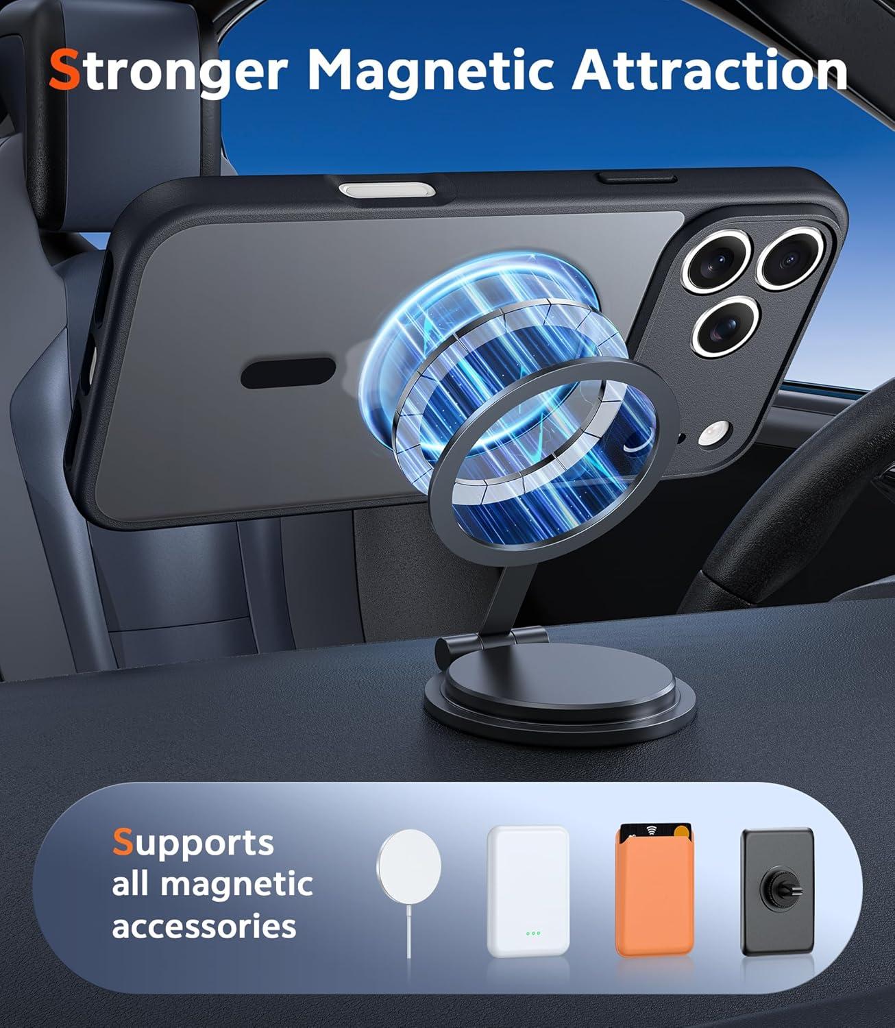 imageFNTCASE for iPhone 17 Pro Case Compatible with Magsafe Clear Transparent Magnetic Shockproof Protective Rugged Phone Cover with Screen Protector 63 inch AClearCBlack