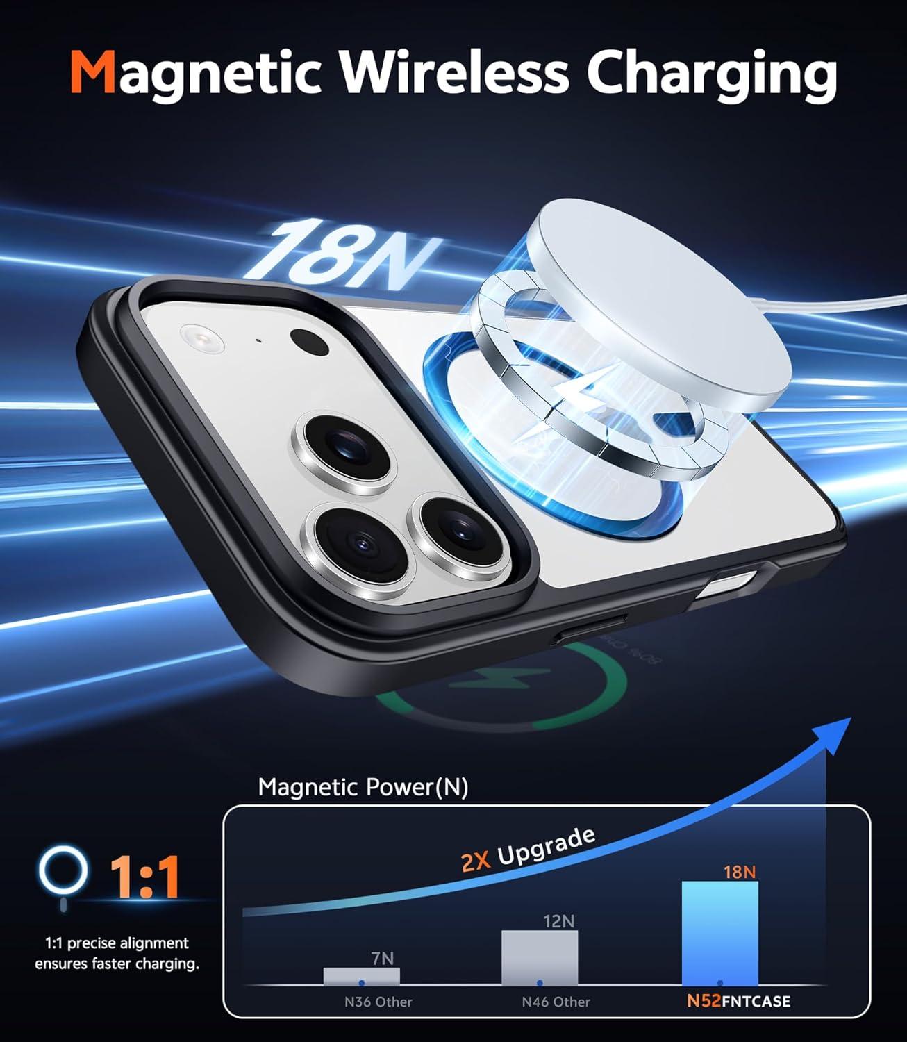 imageFNTCASE for iPhone 17 Pro Case Compatible with Magsafe Clear Transparent Magnetic Shockproof Protective Rugged Phone Cover with Screen Protector 63 inch AClearBBlack