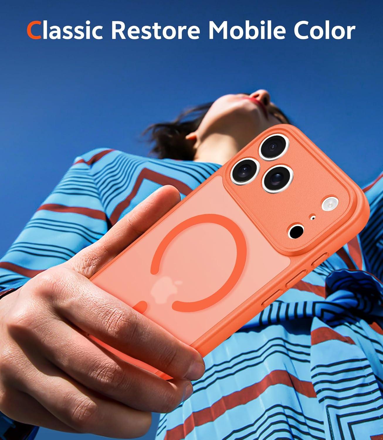 imageFNTCASE for iPhone 17 Pro Case Compatible with Magsafe Clear Transparent Magnetic Shockproof Protective Rugged Phone Cover with Screen Protector 63 inch AClearCOrange