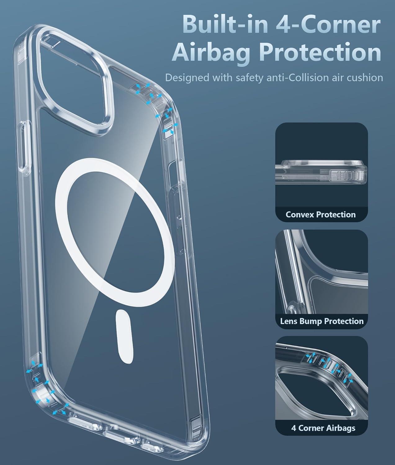 imageFNTCASE for iPhone 17 Pro Case Compatible with Magsafe Clear Transparent Magnetic Shockproof Protective Rugged Phone Cover with Screen Protector 63 inch AClearAClear