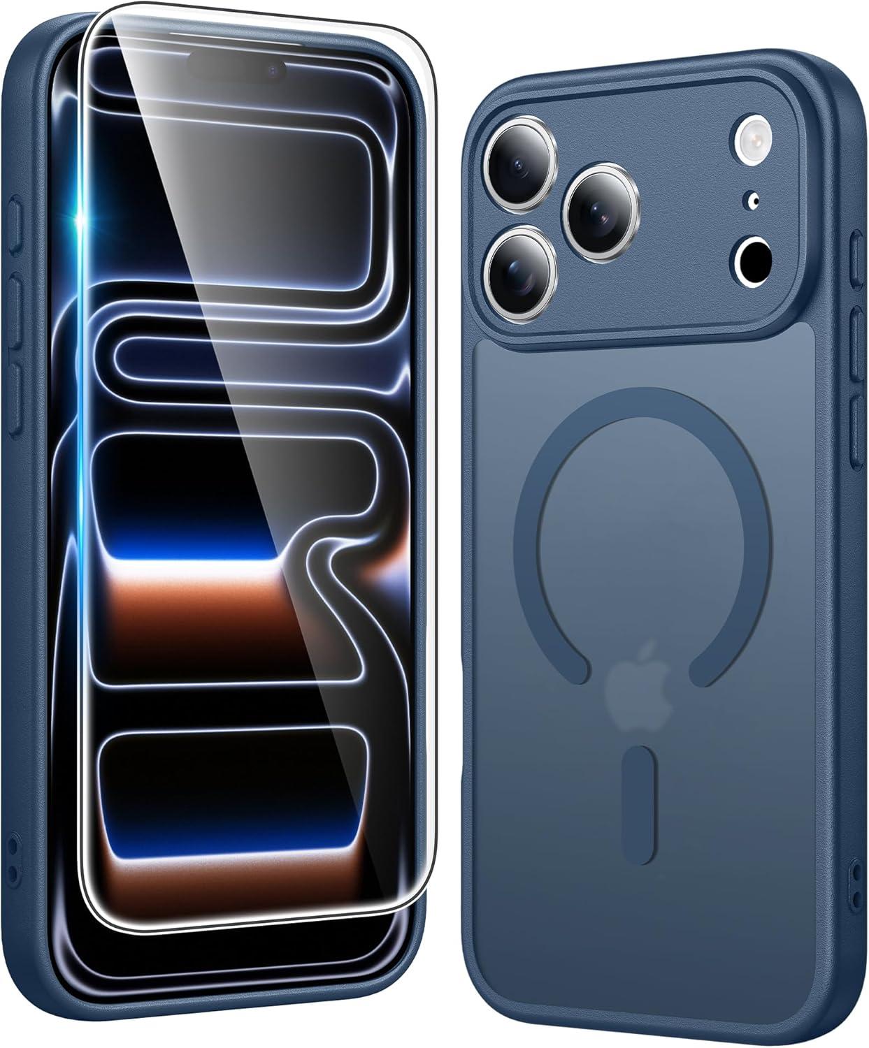 imageFNTCASE for iPhone 17 Pro Case Compatible with Magsafe Clear Transparent Magnetic Shockproof Protective Rugged Phone Cover with Screen Protector 63 inch AClearCBlue