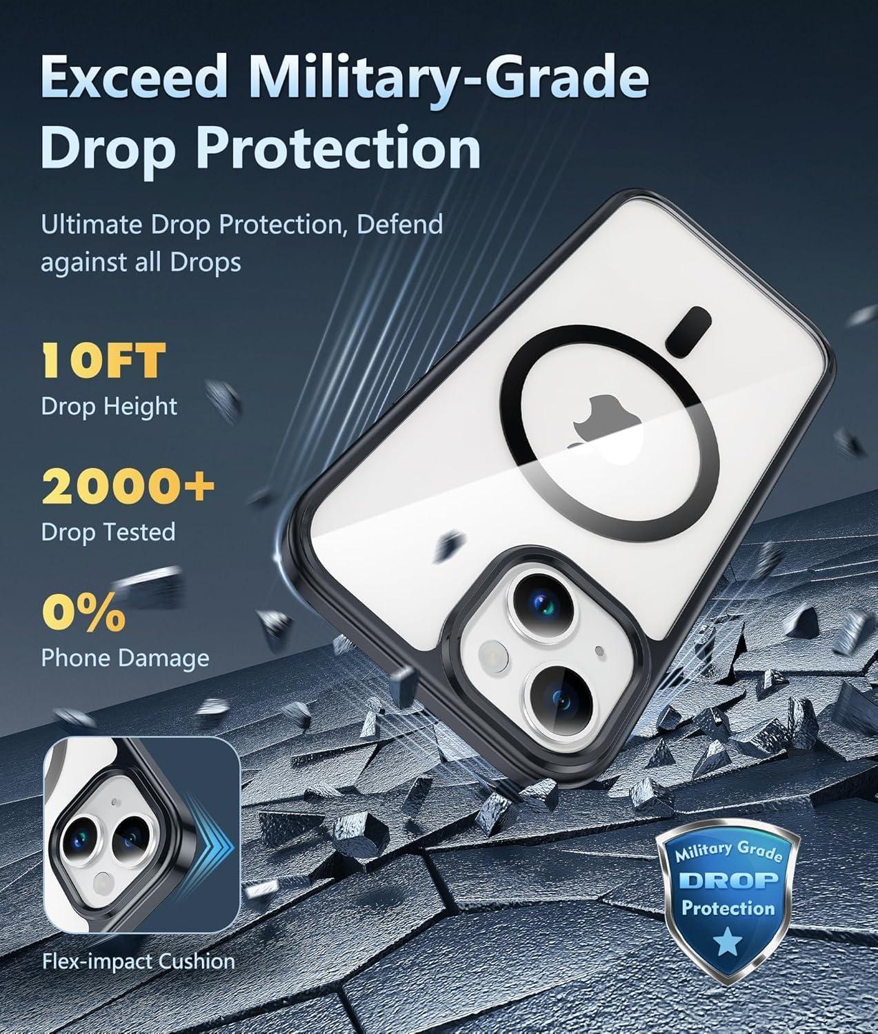 imageFNTCASE for iPhone 17 Pro Case Compatible with Magsafe Clear Transparent Magnetic Shockproof Protective Rugged Phone Cover with Screen Protector 63 inch AClearBBlack