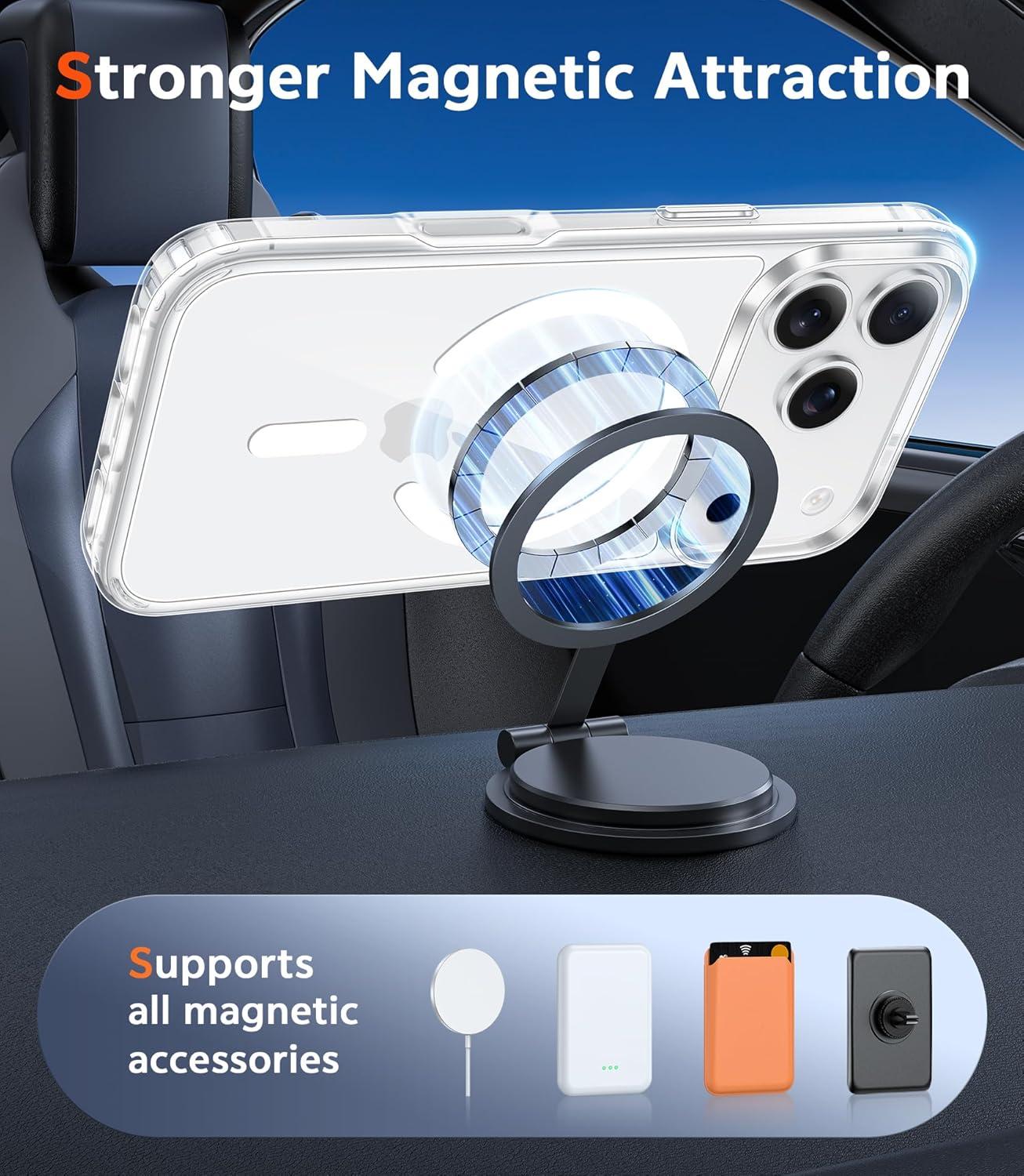 imageFNTCASE for iPhone 17 Pro Case Compatible with Magsafe Clear Transparent Magnetic Shockproof Protective Rugged Phone Cover with Screen Protector 63 inch AClearAClear