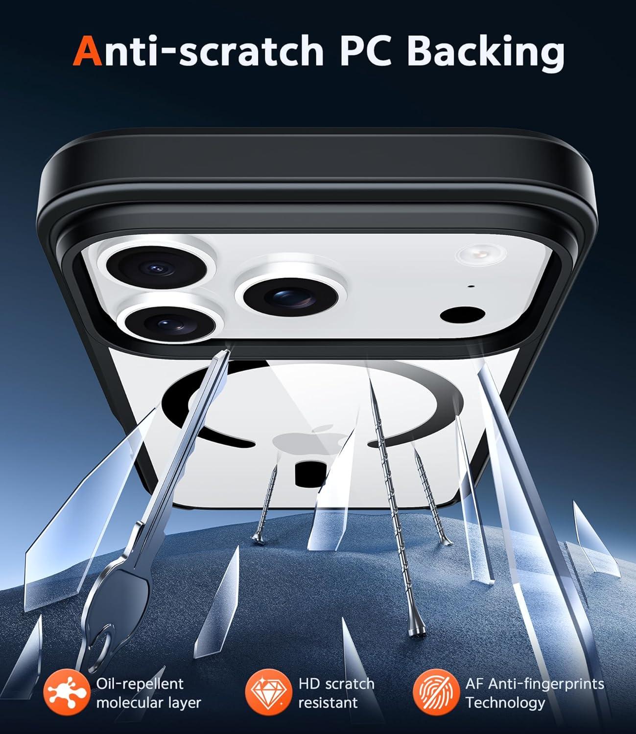 imageFNTCASE for iPhone 17 Pro Case Compatible with Magsafe Clear Transparent Magnetic Shockproof Protective Rugged Phone Cover with Screen Protector 63 inch AClearBBlack