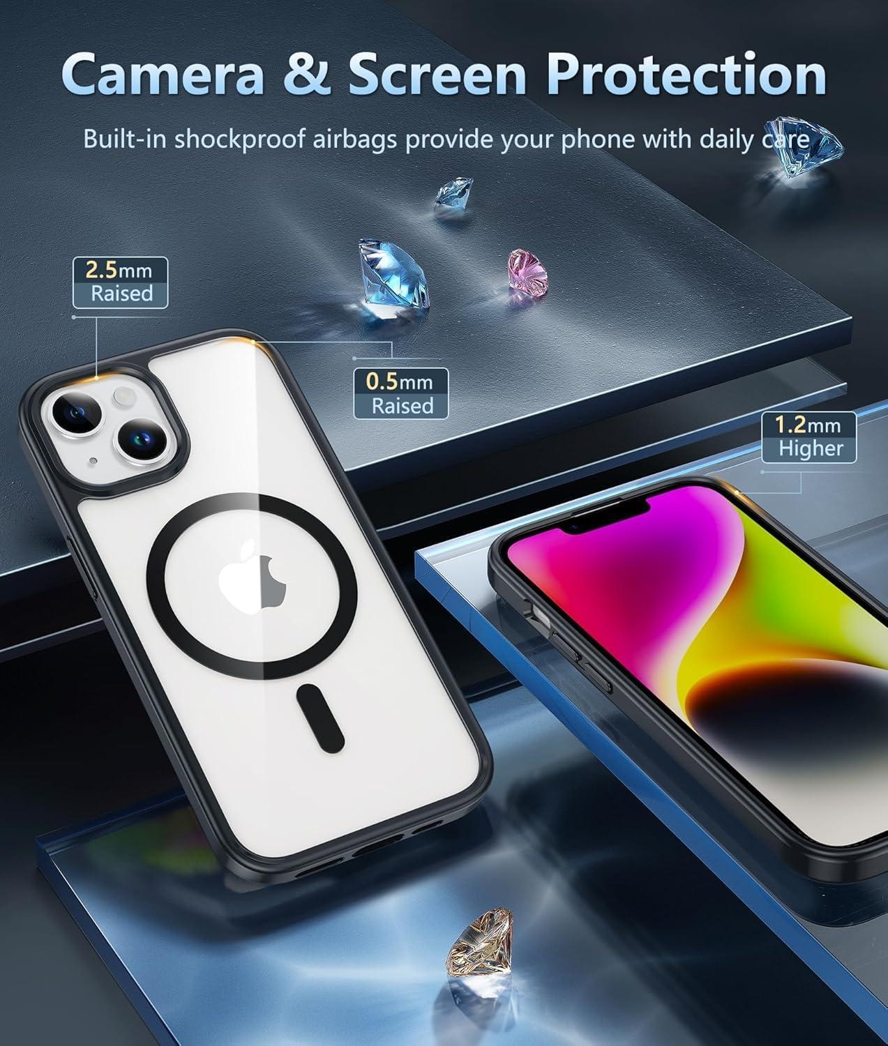 imageFNTCASE for iPhone 17 Pro Case Compatible with Magsafe Clear Transparent Magnetic Shockproof Protective Rugged Phone Cover with Screen Protector 63 inch AClearBBlack