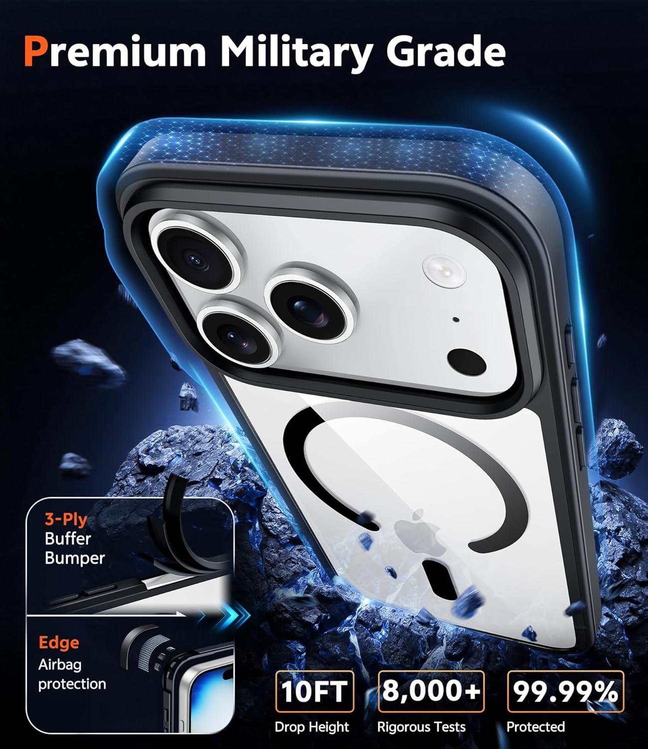 imageFNTCASE for iPhone 17 Pro Case Compatible with Magsafe Clear Transparent Magnetic Shockproof Protective Rugged Phone Cover with Screen Protector 63 inch AClearBBlack