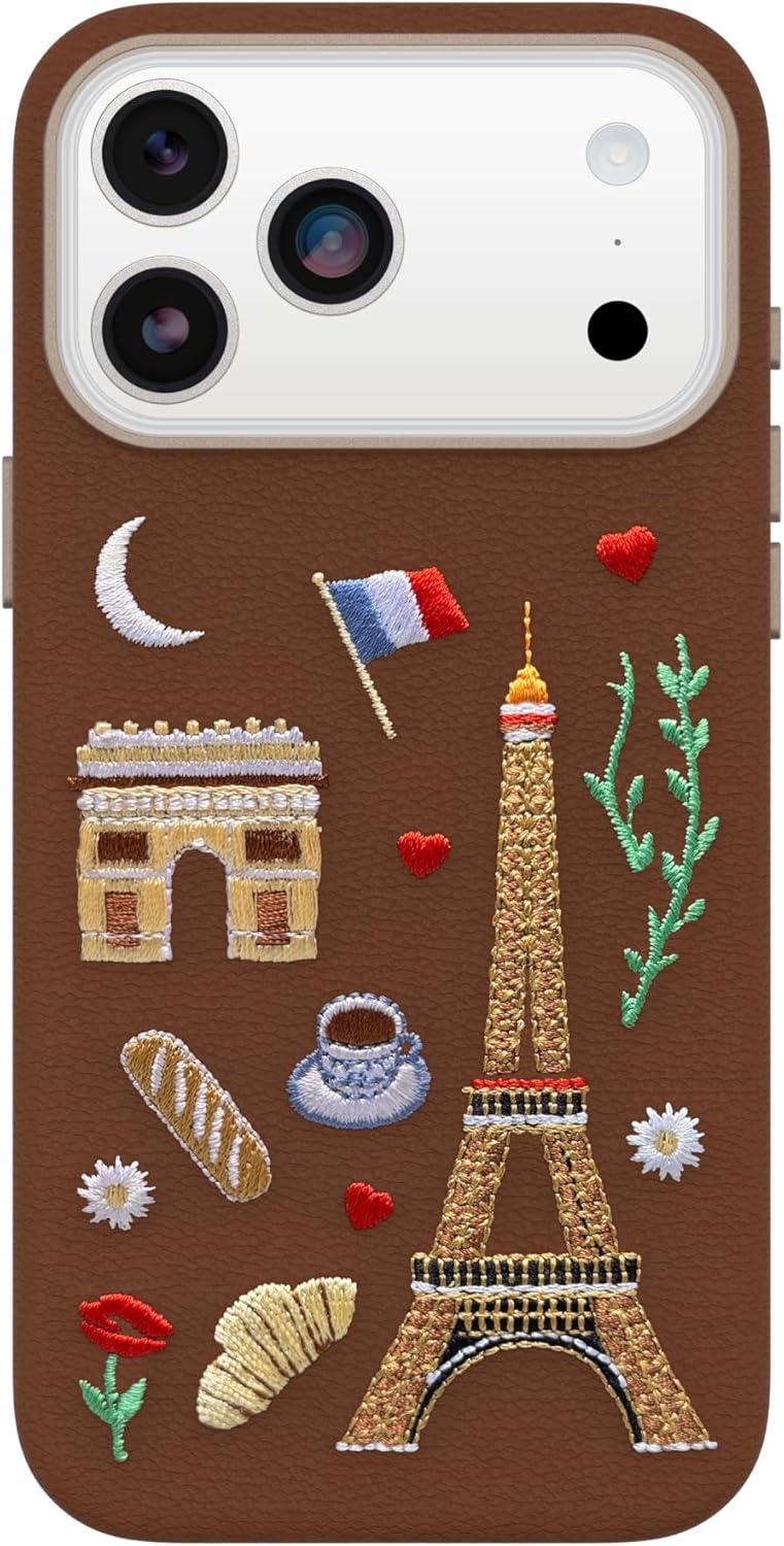 imageOtterBox iPhone 17 Pro Symmetry Series Cactus Leather Case Blue Sentiment Slim Premium Protective iPhone CaseCity of Love Brown