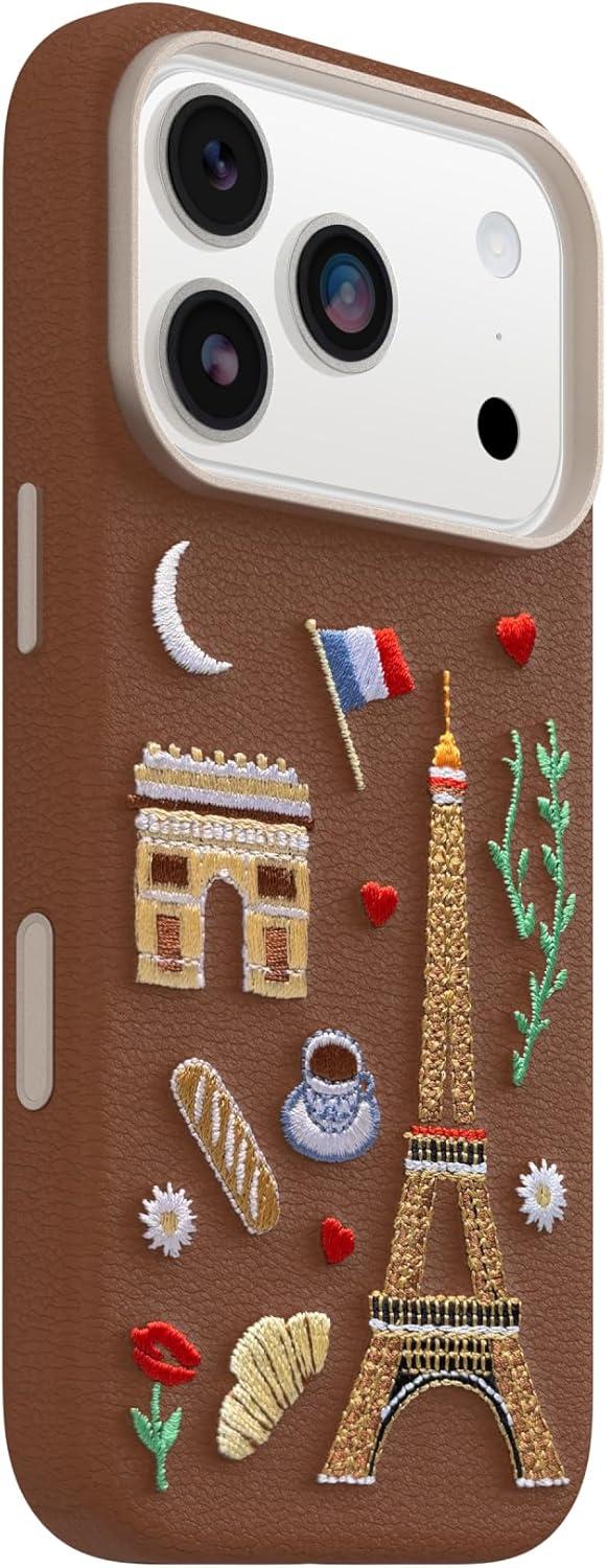 imageOtterBox iPhone 17 Pro Symmetry Series Cactus Leather Case Blue Sentiment Slim Premium Protective iPhone CaseCity of Love Brown