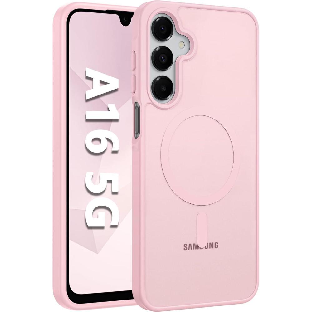 imageFNTCASE for Galaxy A16 5G Phone Case Magnetic Matte Translucent Military Grade Drop Protection Cell Phone Cover  Slim Rugged Durable Shockproof Protective for Samsung A16 Cases  BlackLight Pink