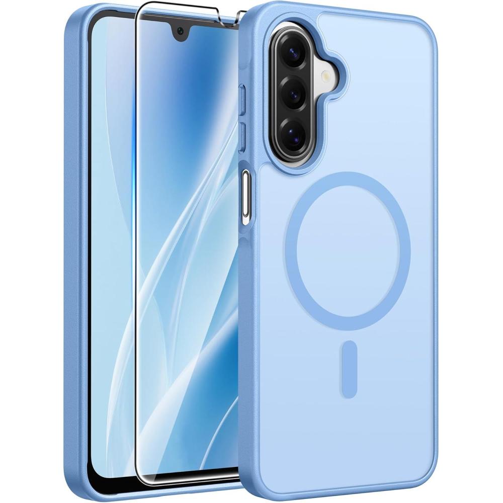 imageFNTCASE for Galaxy A16 5G Phone Case Magnetic Matte Translucent Military Grade Drop Protection Cell Phone Cover  Slim Rugged Durable Shockproof Protective for Samsung A16 Cases  BlackLight Blue