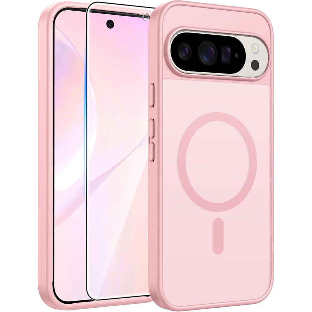 imageFNTCASE for Google Pixel 10 Case for Pixel 10 Pro Case  Magnetic Matte Shockproof Rugged Translucent Phone Cover  Military Grade Drop Proof Sturdy Slim Protective Cases 63 inchBlackLight Pink