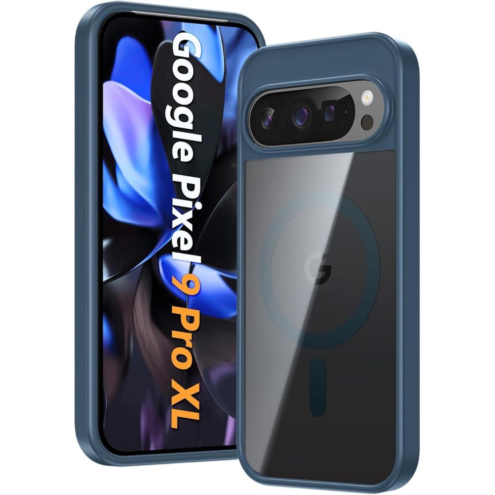 imageFNTCASE for Google Pixel 9a Case Military Grade Drop Protection Anti Yellowing Cell Phone Cover  Rugged Shockproof Protective Bumper Transparent CasesClearSapphire Blue Magnetic