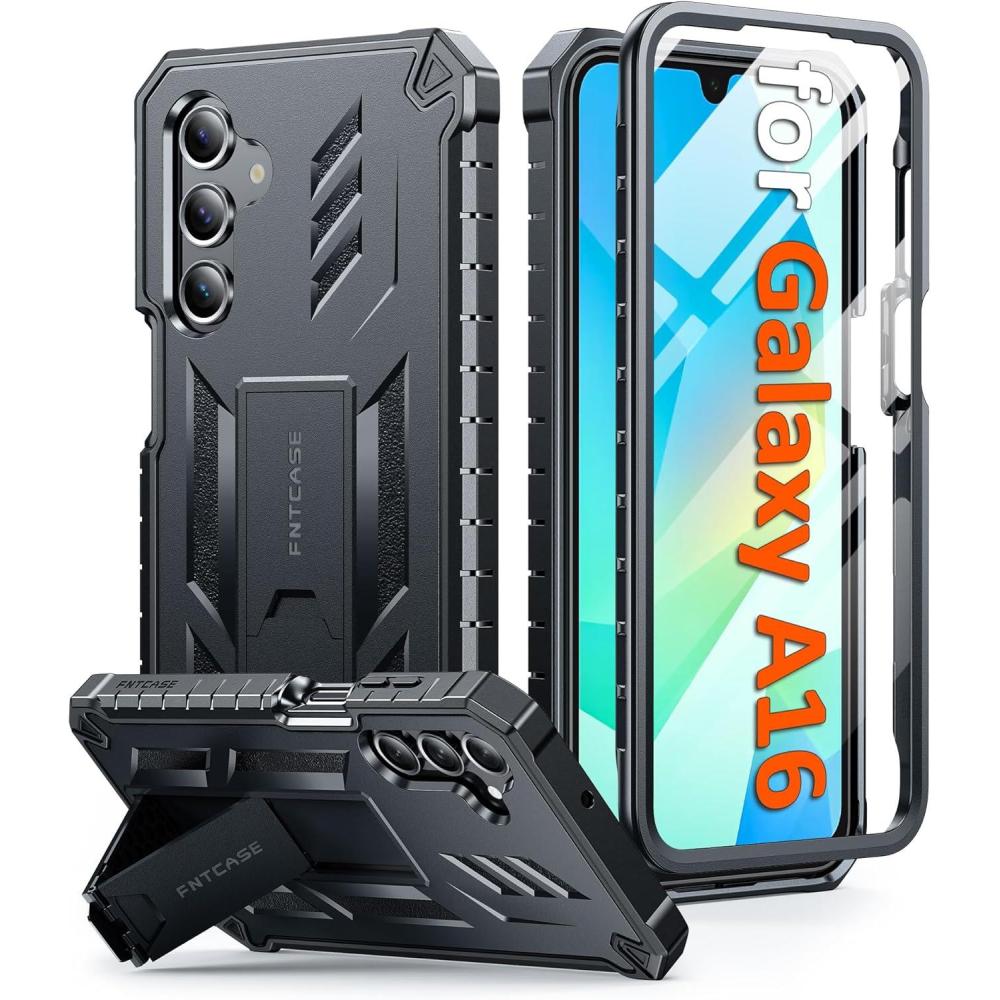 imageFNTCASE for Samsung Galaxy A165G Case Military Grade Drop Proof Protection Mobile Cover with Kickstand  Matte Textured Rugged Shockproof TPU  Protective Sturdy Phone CaseBlackBlack
