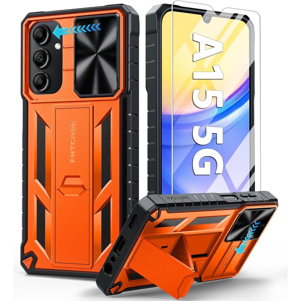 imageFNTCASE for Samsung Galaxy A165G Case Military Grade Dropproof Cell Phone Cover with Kickstand ampamp Slide  Protective Heavy Duty Rugged Phone Case Bumper Textured Protector BlueOrange