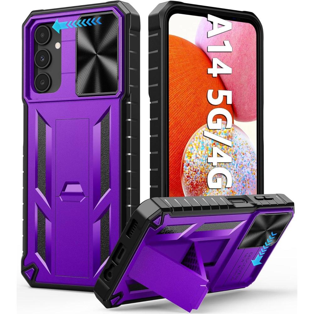 imageFNTCASE for Samsung Galaxy A165G Case Military Grade Dropproof Cell Phone Cover with Kickstand ampamp Slide  Protective Heavy Duty Rugged Phone Case Bumper Textured Protector BluePurple