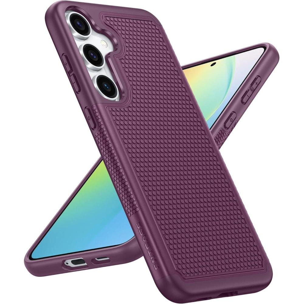 imageFNTCASE for Samsung Galaxy S24 Case Dual Layer Heavy Duty Cell Phone Protective Cover Shockproof Rugged with NonSlip Textured Military Drop Protection Bumper Tough 2024 62inch BlackBurgundy