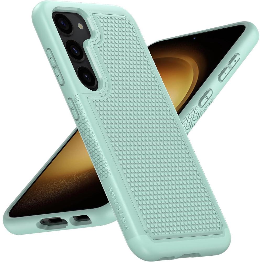 imageFNTCASE for Samsung Galaxy S24 Case Dual Layer Heavy Duty Cell Phone Protective Cover Shockproof Rugged with NonSlip Textured Military Drop Protection Bumper Tough 2024 62inch BlackMint Green