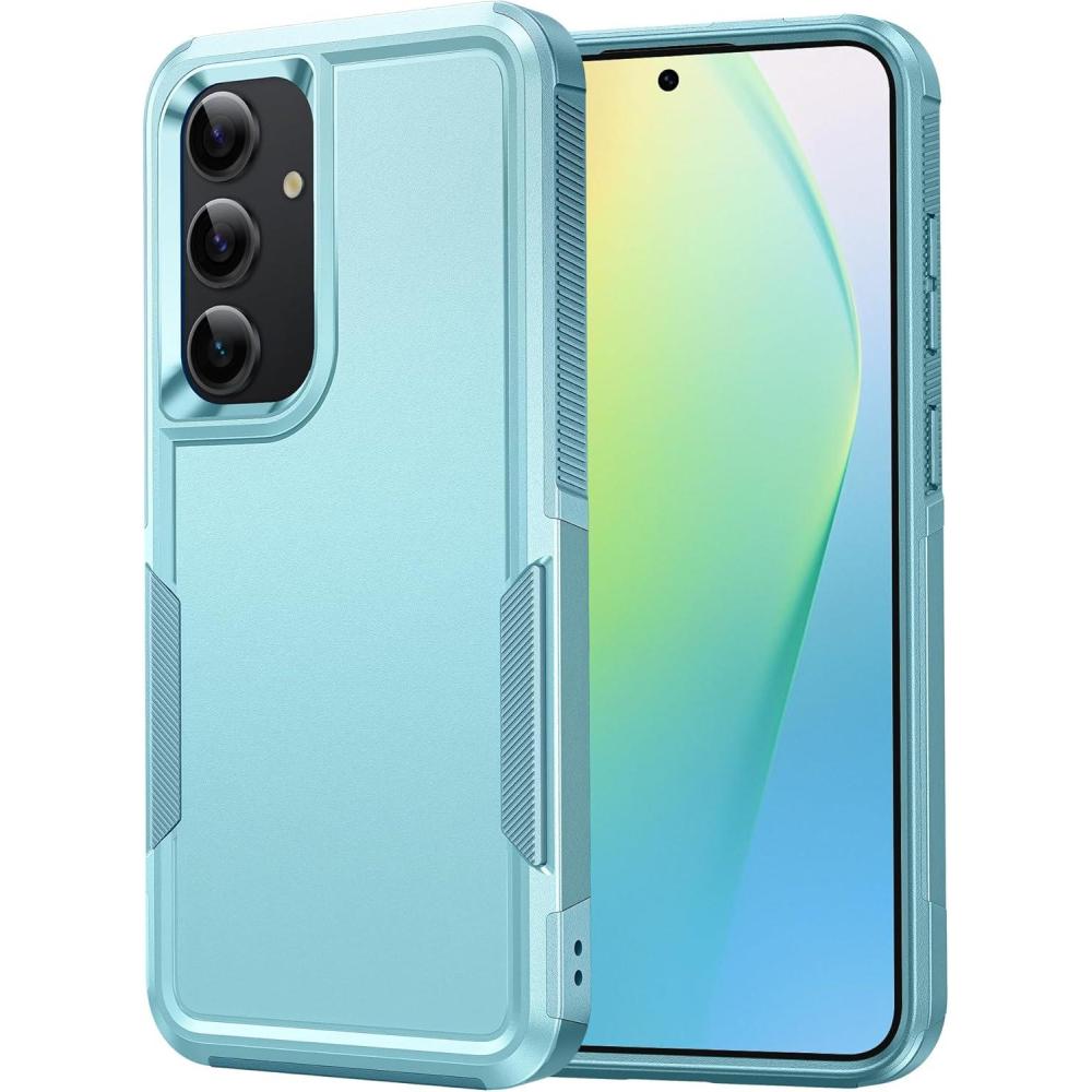 imageFNTCASE for Samsung Galaxy S24 Case Dual Layer Heavy Duty Cell Phone Protective Cover Shockproof Rugged with NonSlip Textured  Military Drop Protection Bumper Tough  2024 62inch BlackMatte Mint Green