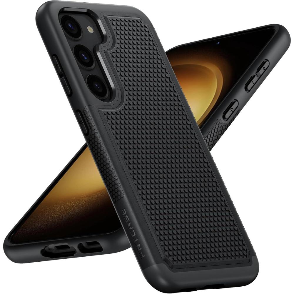 imageFNTCASE for Samsung Galaxy S24 Case Dual Layer Heavy Duty Cell Phone Protective Cover Shockproof Rugged with NonSlip Textured  Military Drop Protection Bumper Tough  2024 62inch BlackBlack