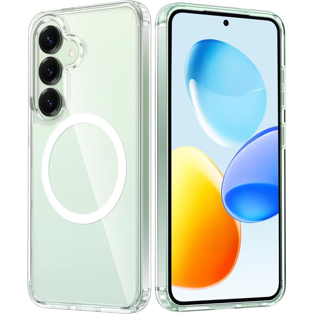 imageFNTCASE for Samsung Galaxy S25 Case for Galaxy S24 Case Military Grade Drop Protection Anti Yellowing Cell Phone Cover Rugged Shockproof Protective Bumper Transparent CasesClearTransparent Magnetic