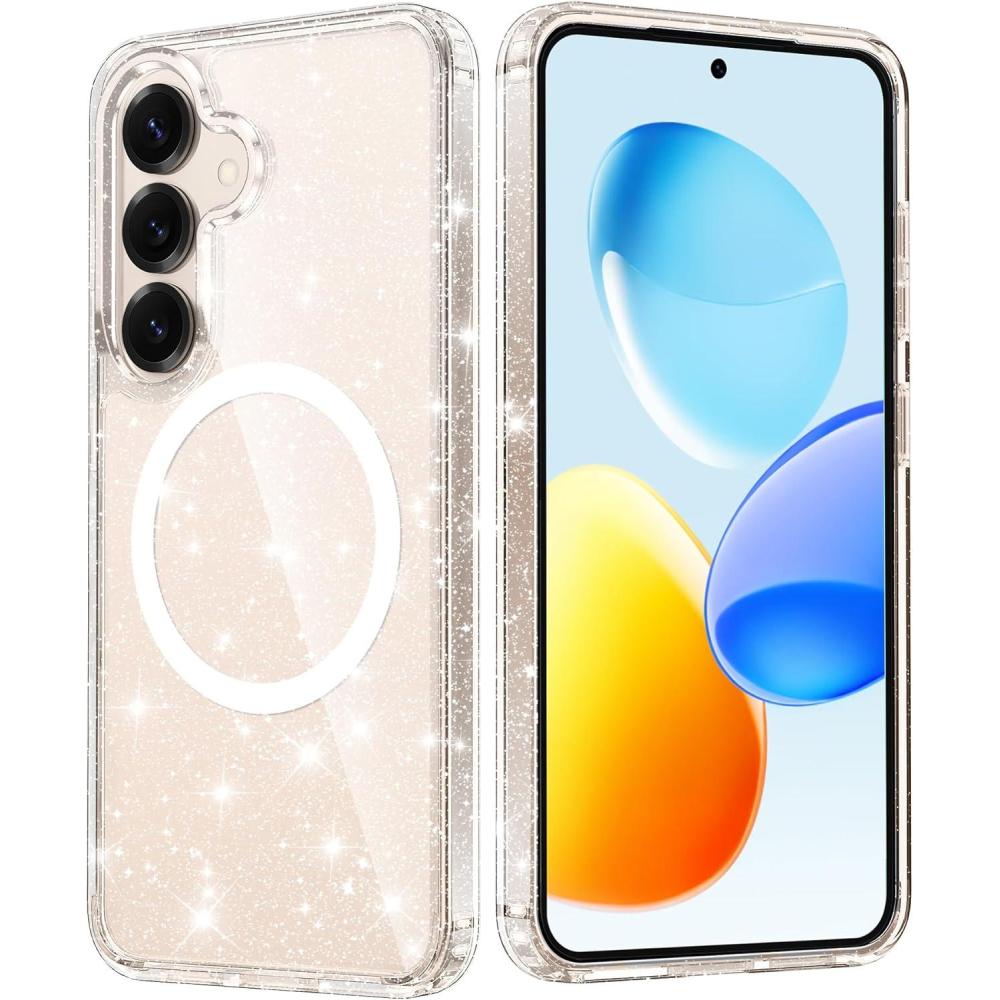 imageFNTCASE for Samsung Galaxy S25 Case for Galaxy S24 Case Military Grade Drop Protection Anti Yellowing Cell Phone Cover Rugged Shockproof Protective Bumper Transparent CasesClearMagnetic Glitter