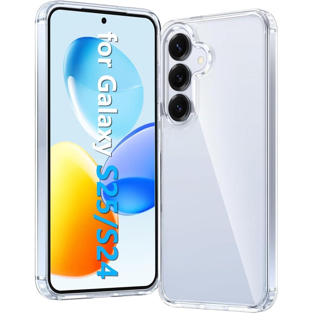 imageFNTCASE for Samsung Galaxy S25 Case for SamsungS24 Bling Sparkle Clear Military Grade Drop Protection Anti Yellowing Glitter Cell Phone Cover  Rugged Shockproof Protective Transparent CasesClear