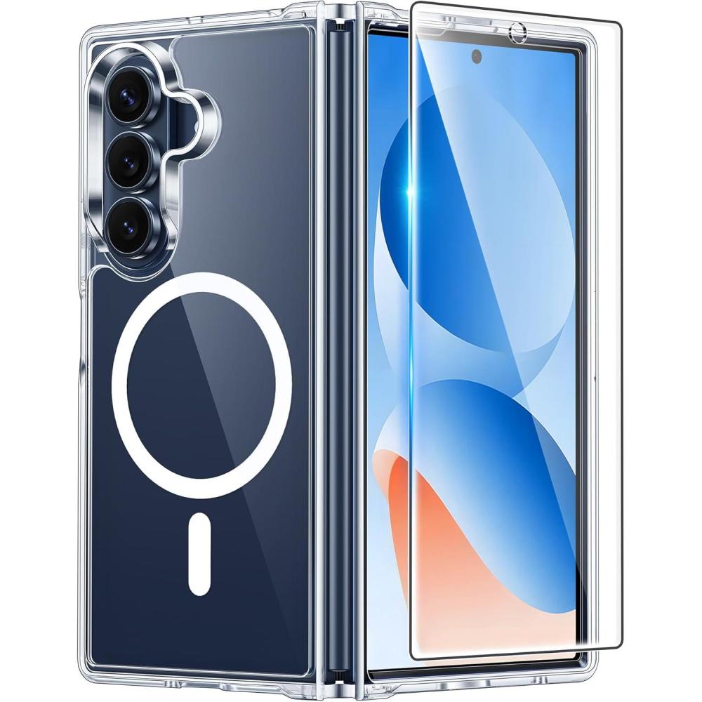 imageFNTCASE for Samsung Galaxy ZFold7 Case Magnetic Clear Military Grade Drop Protection Anti Yellowing Cell Phone Cover  Rugged Shockproof Protective Bumper Transparent PhonecaseClear Magnetic