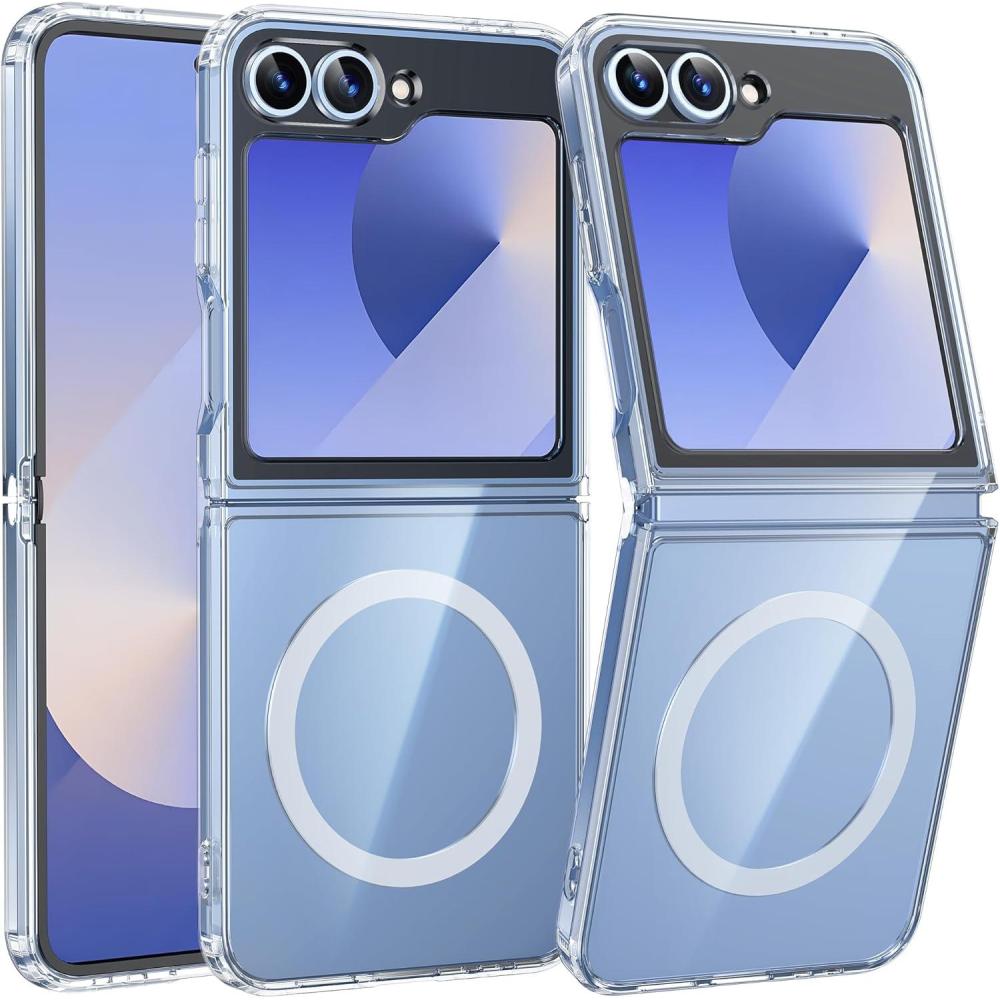 imageFNTCASE for SamsungGalaxy ZFlip7 Clear Case Military Grade Drop Protection Anti Yellowing Cell Phone Cover  Rugged Shockproof Protective Bumper Transparent PhonecaseTransparent