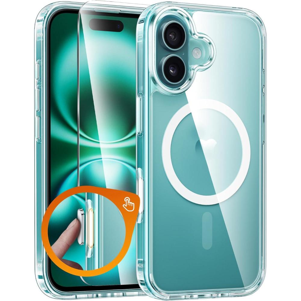 imageFNTCASE for iPhone 16 Pro Case Clear Phone Cases Compatible with Magsafe Slim Anti Yellowing Military Grade Drop Protection Rugged Shockproof Protective Transparent Cell Phone Cover BClearDTransparent Magnetic