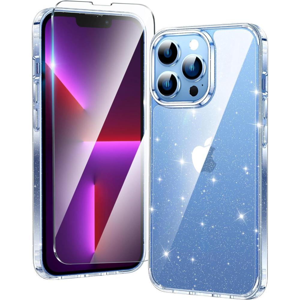 imageFNTCASE for iPhone 16 Pro Case Clear Phone Cases Compatible with Magsafe Slim Anti Yellowing Military Grade Drop Protection Rugged Shockproof Protective Transparent Cell Phone Cover BClearDGlitter