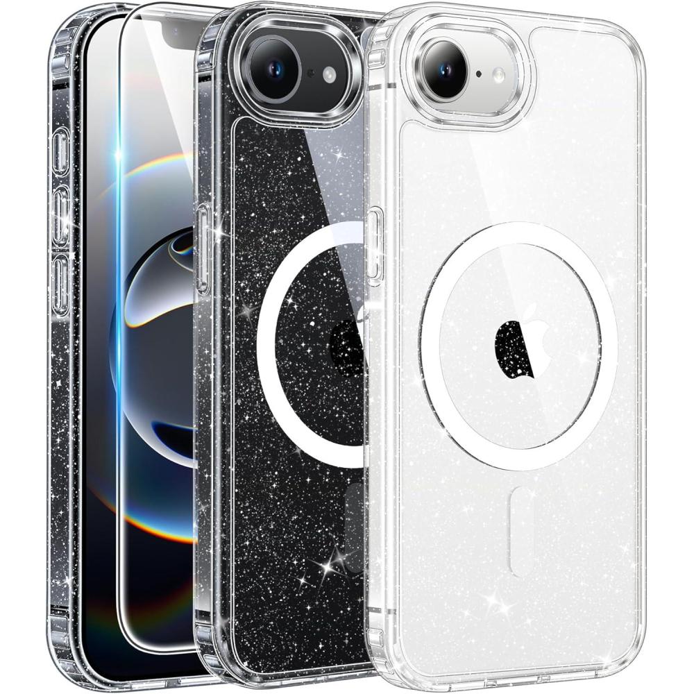 imageFNTCASE for iPhone 16 Pro Case Clear Phone Cases Compatible with Magsafe Slim Anti Yellowing Military Grade Drop Protection Rugged Shockproof Protective Transparent Cell Phone Cover BClearLGlitter