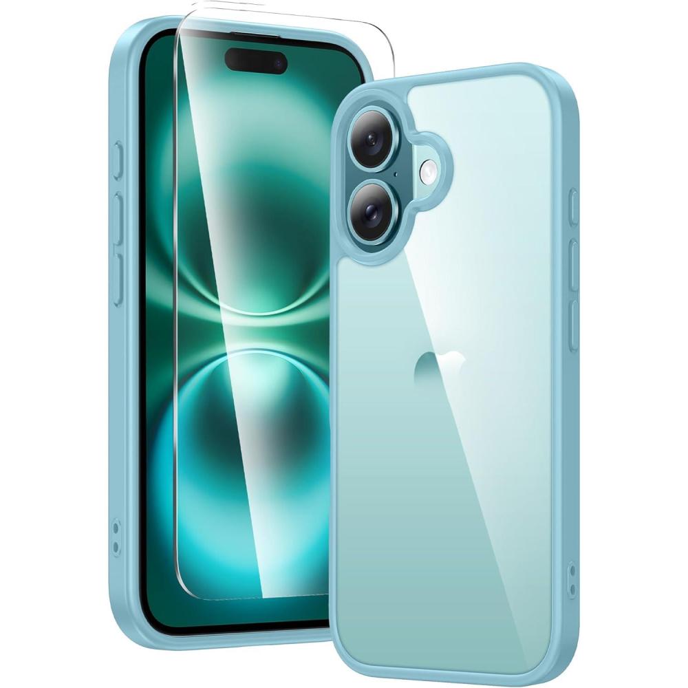 imageFNTCASE for iPhone 16 Pro Case Clear Phone Cases Compatible with Magsafe Slim Anti Yellowing Military Grade Drop Protection Rugged Shockproof Protective Transparent Cell Phone Cover BClearDTeal