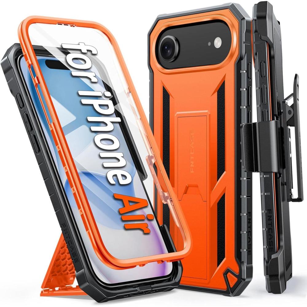 imageFNTCASE for iPhone 16e 2025 Case for iPhone 16E Military Grade Rugged Phone Cover with Kickstand ampamp Holster  Shockproof TPU Protection Bumper Matte Textured Design  Heavy Duty Protector BlackOrange