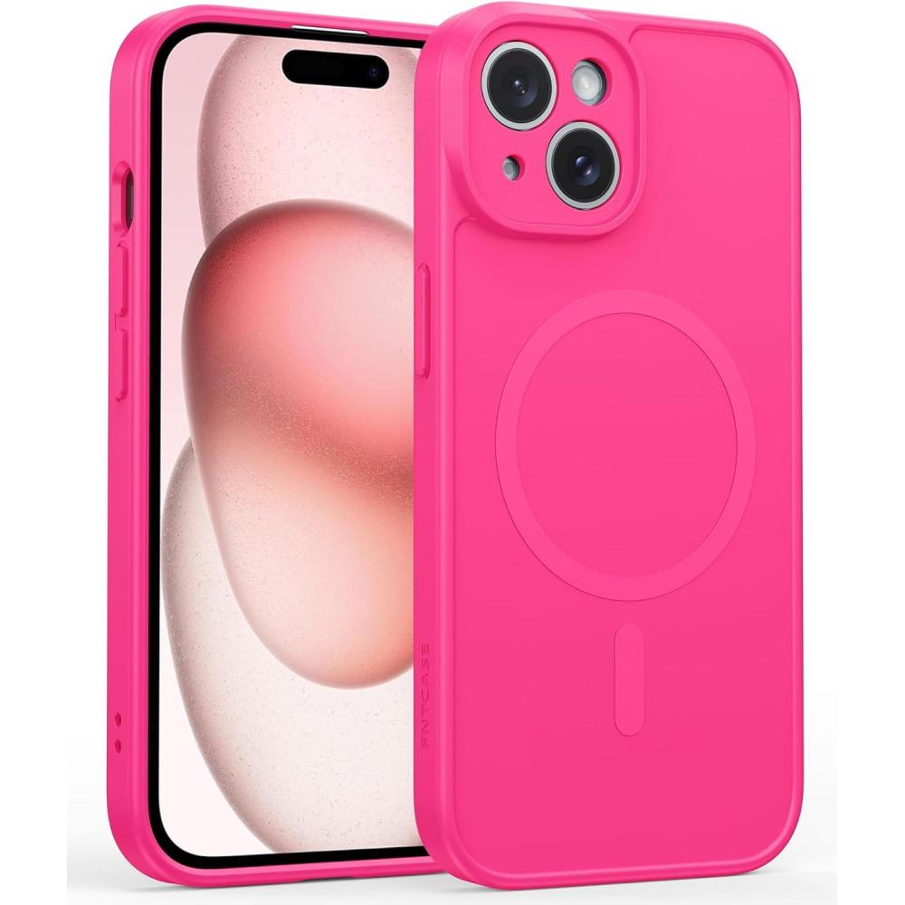 imageFNTCASE for iPhone 16e Phone Case Magnetic Matte Textured Silicone Shockproof Military Grade Drop Protection Cell Phone Cover  Compatible with Magsafe  Slim Rugged AntiSlip Protective BumperHot Pink