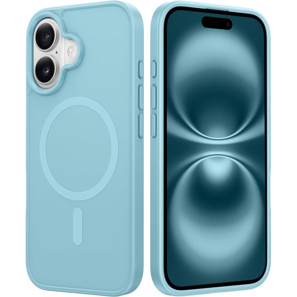 imageFNTCASE for iPhone 16e Phone Case Magnetic Matte Textured Silicone Shockproof Military Grade Drop Protection Cell Phone Cover  Compatible with Magsafe  Slim Rugged AntiSlip Protective BumperCyan