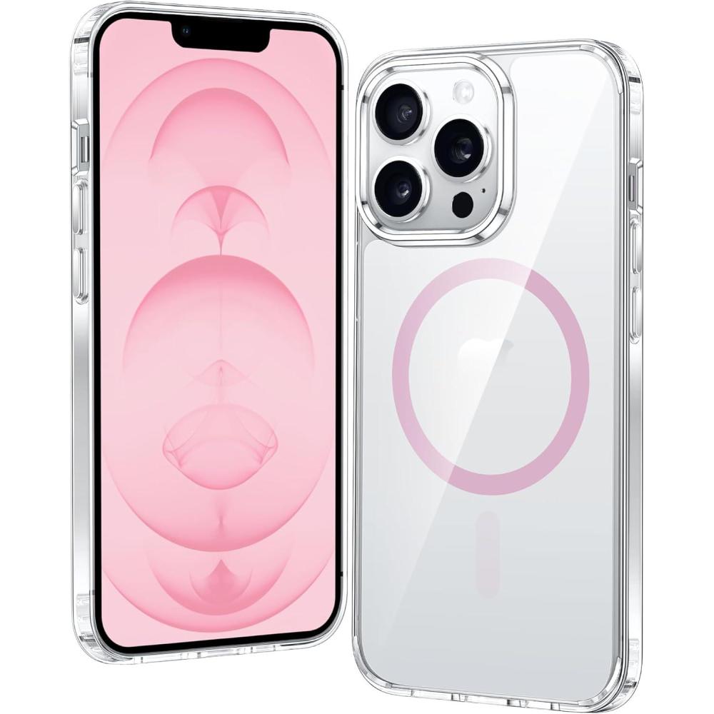imageFNTCASE for iPhone 17 Pro Case Compatible with Magsafe Clear Transparent Magnetic Shockproof Protective Rugged Phone Cover with Screen Protector  63 inch AClearDPink