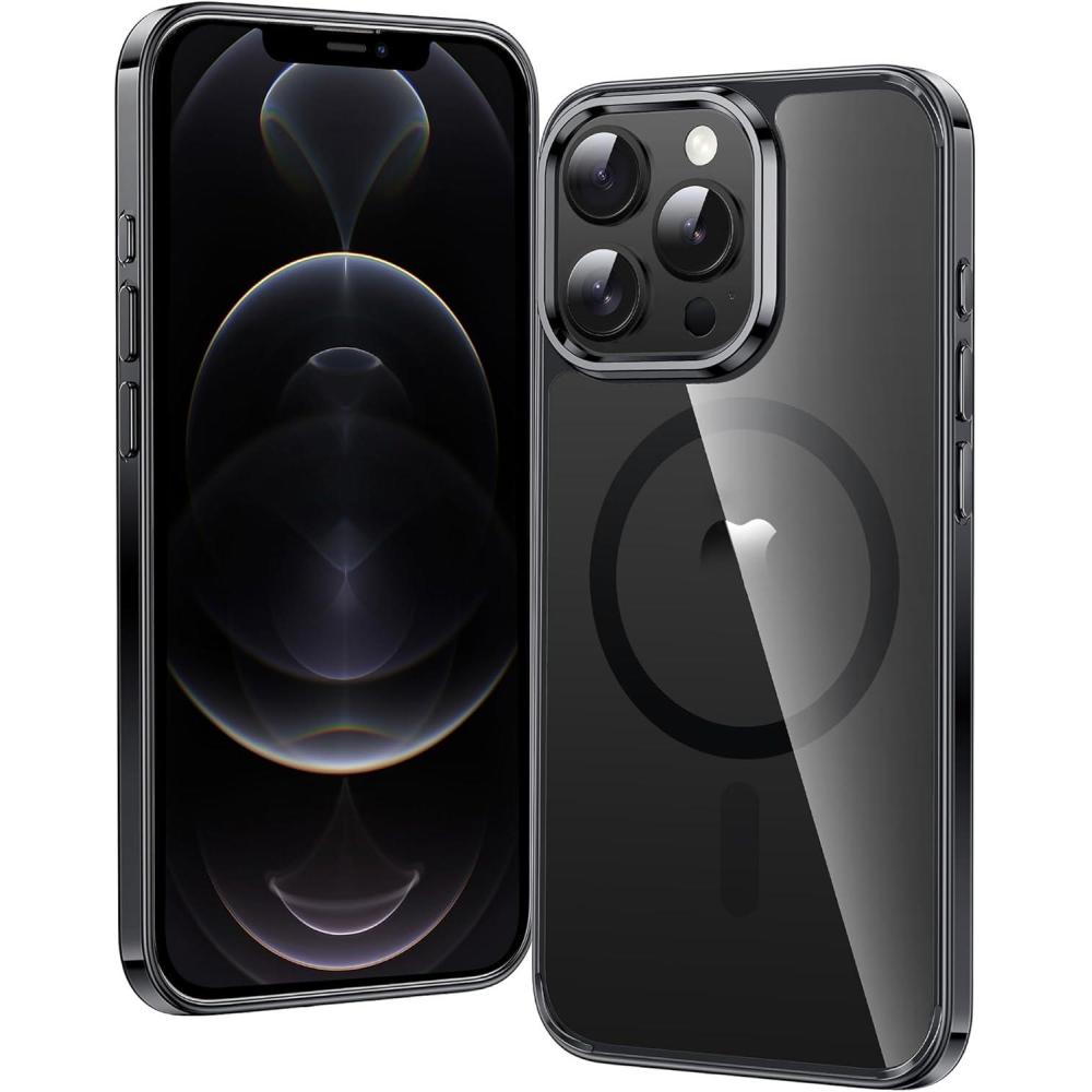 imageFNTCASE for iPhone 17 Pro Case Compatible with Magsafe Clear Transparent Magnetic Shockproof Protective Rugged Phone Cover with Screen Protector  63 inch AClearBBlack