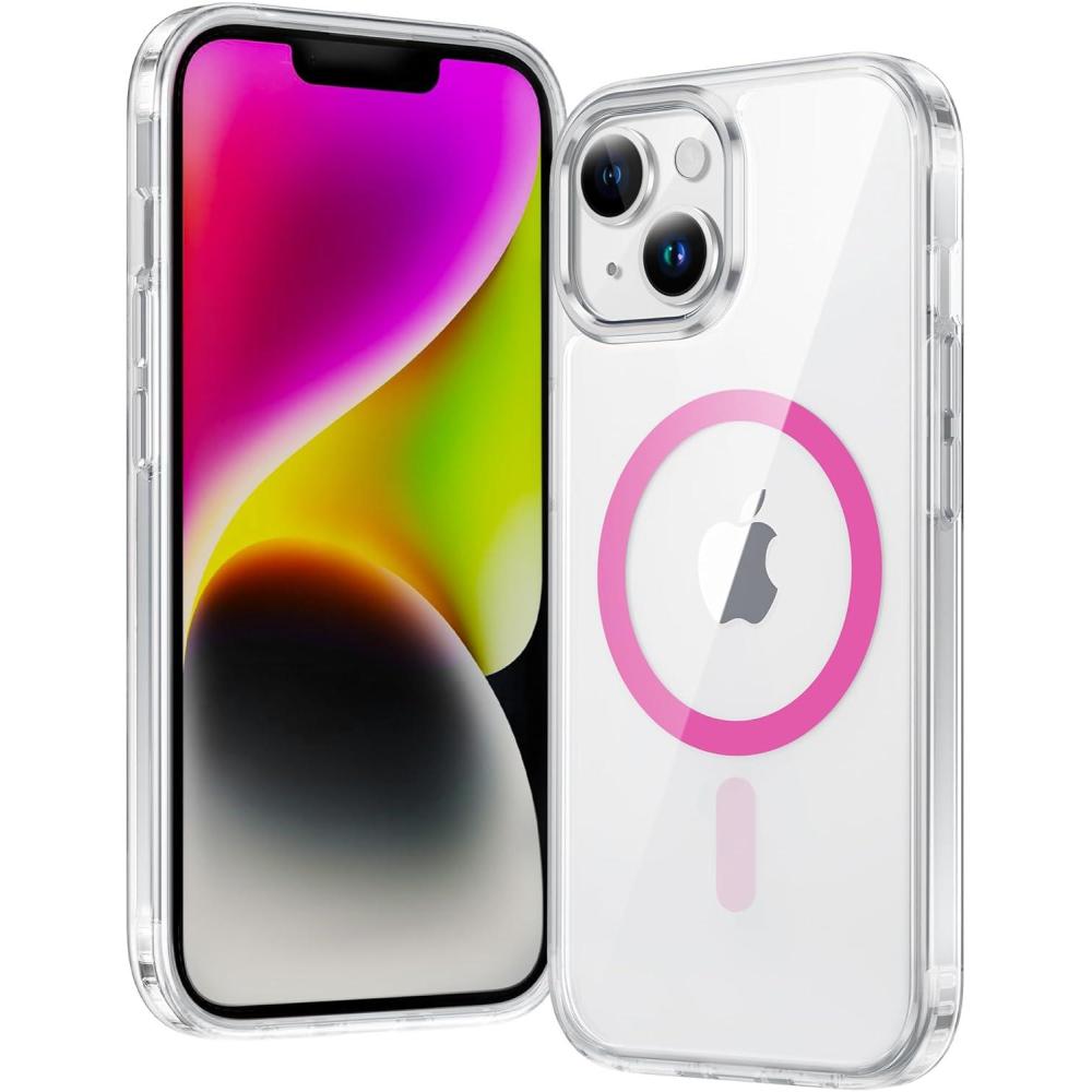 imageFNTCASE for iPhone 17 Pro Case Compatible with Magsafe Clear Transparent Magnetic Shockproof Protective Rugged Phone Cover with Screen Protector  63 inch AClearFHot Pink