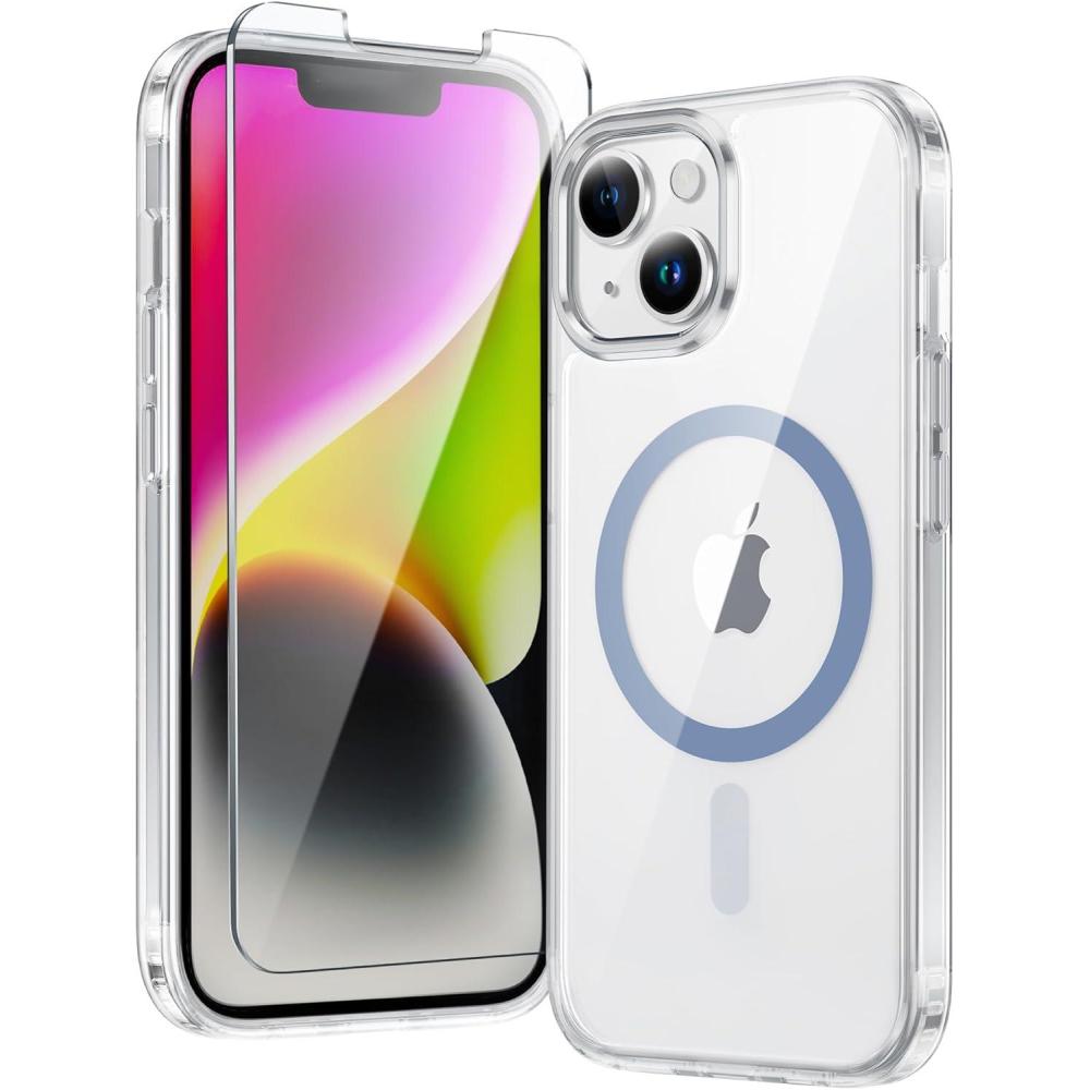 imageFNTCASE for iPhone 17 Pro Case Compatible with Magsafe Clear Transparent Magnetic Shockproof Protective Rugged Phone Cover with Screen Protector  63 inch AClearDBlue Magnetic