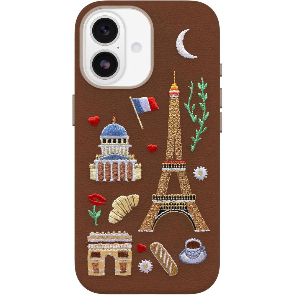 imageOtterBox iPhone 17 Pro Symmetry Series Cactus Leather Case  Blue Sentiment  Slim Premium Protective iPhone CaseCity of Love Brown