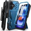 FNTCASE for iPhone 16e Phone Case: Military Grade [Built-in Screen Protector] [Kickstand] Matte Textured Drop Proof Protection Cover | Rugged Shockproof TPU Protective Sturdy Cases 2025 – Black(T-Blue)