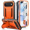FNTCASE for iPhone 16e Phone Case: Military Grade [Built-in Screen Protector] [Kickstand] Matte Textured Drop Proof Protection Cover | Rugged Shockproof TPU Protective Sturdy Cases 2025 – Black(Orange)