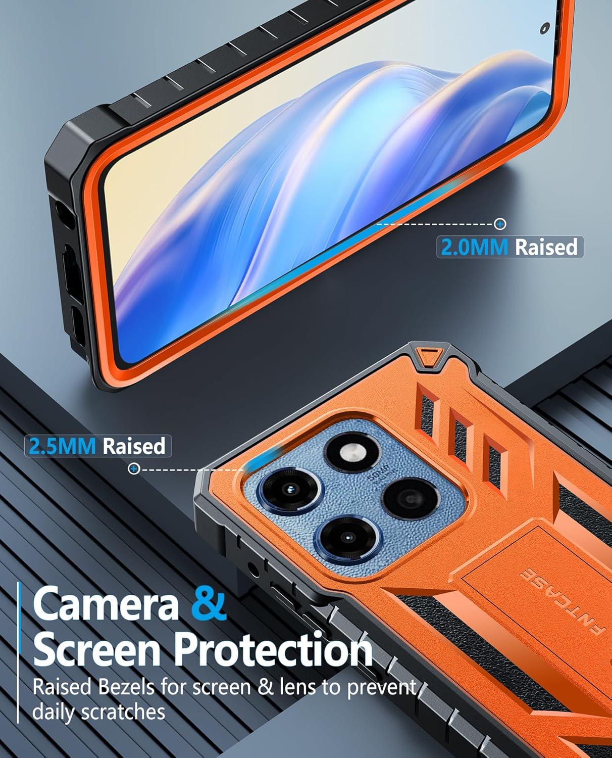 imageFNTCASE for Motorola Edge 2025 Case Military Grade Drop Proof Protection Mobile Cover with Kickstand Matte Textured Rugged Shockproof TPU Protective Sturdy Phone Case BlackOrange